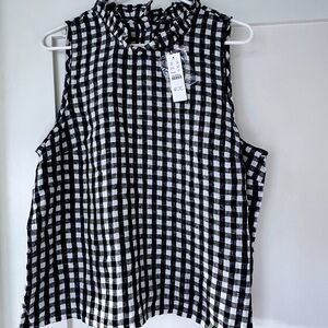 JCrew NWOT sleeveless linen ruffle neck top - size L